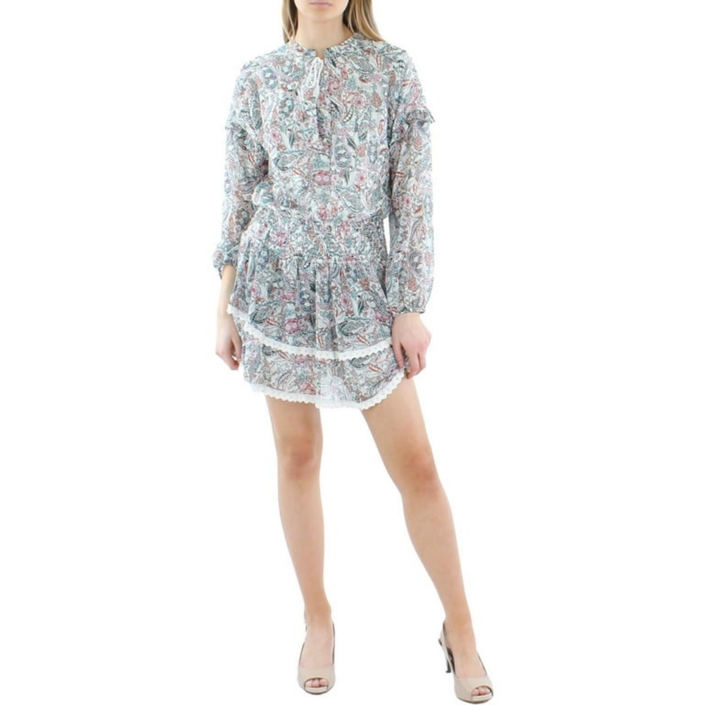 NWT AQUA Womens Paisley Smocked Mini Dress In Multi